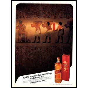 1984 Johnnie Walker Red Label Scotch Vintage Print Ad Egyptian Hieroglyphs Art